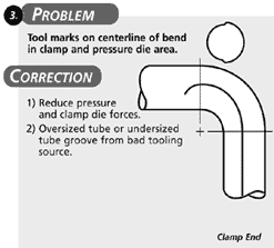 Tool marks on centerline of bend in clamp and pressure die area