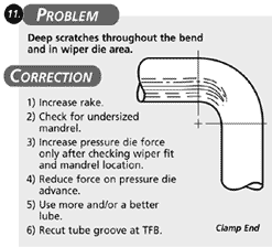 Deep scratches throughout the bend and in wiper die area